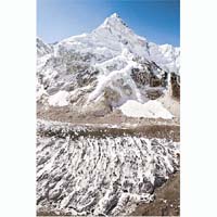喜馬拉雅山冰川厚達數百米，冰川專家早已質疑迅速融化之說。	資料圖片