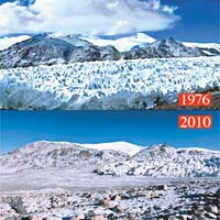 長江源頭姜根迪如冰川 1976 年與2010年對比