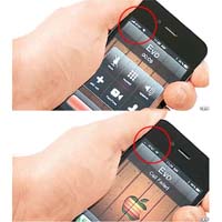 有用家指，以特定手勢握住 iPhone 4，會令接收訊號由全滿（上圖紅圈）變成最低，通話也會中斷（下圖紅圈）。	資料圖片