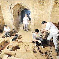 曹操墓早前挖掘情況。	資料圖片