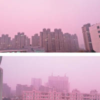 南京驚現粉紅色霧霾