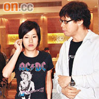 甫見「偷食男友」崔建邦（左），唐詩詠一副嬲爆爆的樣子，在旁的陳志雲則一臉無奈。
