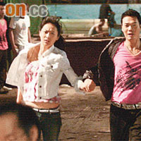  謝天華與陳法拉在街頭跑到氣喘。