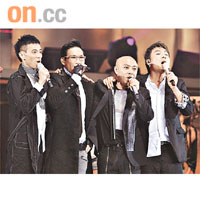  許志安（右起）、張衞健、蘇永康及梁漢文玩互爆棟篤笑，為明年的演唱會熱身。