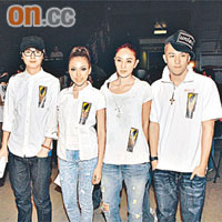 英皇歌手洪卓立（左起）、鍾舒漫及Yumiko齊齊出席賑災錄音。