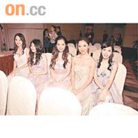 亞姐顏子菲（左起）、賴琳恩、姚佳雯、許瑩和王希瑤，一同盛裝赴會。