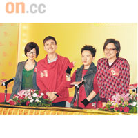 徐子珊（左起）、黃宗澤、王祖藍及學友合演新片，無綫當然落力催谷。