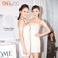 台模宋紀妍（左）與雪芙穿上白色短裙撐場。