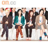 何韻詩（左起）、蔡卓妍、衞蘭及鄭融齊齊打入「十大銷量本地歌手」。 資料圖片