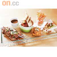 ★Appetizer Samper★<br>有五款不同小食,豐富的陣容已令人看得食指大動。Elva特別推介勁辣的Chicken Quesadilla。