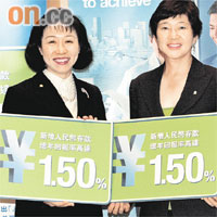 渣打黎馮佩齡（右）稱，該行六月份人民幣存款有單位數增長。左為渣打顧韻嬋。