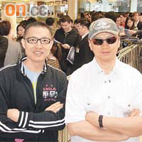長實地產投資董事郭子威（前左）稱，名城1期過去兩日共加推8個連平台特色戶。旁為執行董事趙國雄。