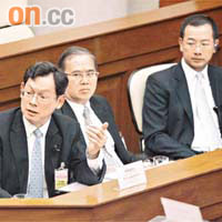 金管局總裁陳德霖（左）預料，股市及匯市波動將持續，今年外匯基金投資收入表現不明朗。