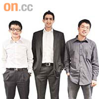 城大三位學生楊舟（左起）、Kunal Parwani及陳子翔勇奪滙豐青年企業家比賽冠軍，並獲投資者將其計劃落實。