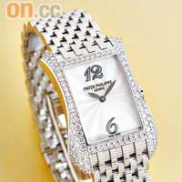 4972/1 Gondolo Serata白金鑽石手錶的拱形錶盤設計，源於四十年代的裝飾藝術家風格。$330,000