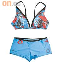 Speedo粉藍花圖案兩件頭泳衣未定價（b）