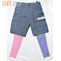 X large藍色短褲 $499（e）、Hyoma粉紅×紫色Leggings $299（f）