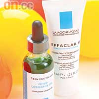 （左）Skin Ceuticals美白修理護啫喱水$590 （D）<br>（右）La Roche-Posay Effaclar H粉刺滋潤面霜$230 （E）