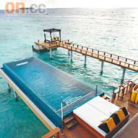 泳池及小碼頭由別墅露台延伸至海面，令人有如處身於海天之間。