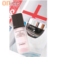 （左）Chanel Beaute Initiale光彩活力眼霜 $465 （E）（右）Lancôme Genifique嫩肌活顏眼部精華露 $420 （F）
