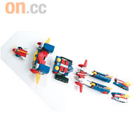 由左至右：1號機Battle Jet、2號機Battle Crasher、3號機Battle Tank、4號機Battler Marine、5號機Battle Craft。