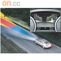 新加入夜視行車系統，透過熱能探測，將前方狀況顯示於儀錶板的輔助屏幕上。