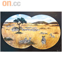學生畫作「遙望非洲大草原」，動物形態栩栩如生。