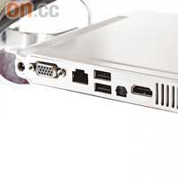 機背備有USB、VGA、LAN、HDMI等連接埠，介面齊全。