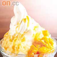 純杧果刨冰$24.9<br>日本刨冰以無味冰刨製而成，淋上煉奶及杧果汁後，伴以軟雪糕及紅豆粒，配搭新鮮。