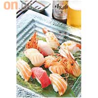 壽司拼盤 $210<br>七款共十件的壽司，以抵食作賣點，選用日本的秋田壽司米，咬落香軟又軟腍腍。