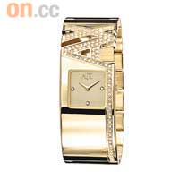 A|X鍍金色不銹鋼水晶半鈪形腕錶	$1,600	（B）