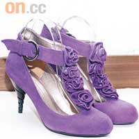 紫色羊皮玫瑰花涼鞋$489