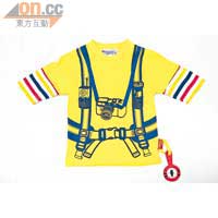 黃色圖案Tee $112<br>日本品牌BeeHomes出品，醒目顏色，配上印在衫上的「旅行裝備」，如相機、電筒等等，小朋友即時變身冒險家。