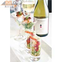 Twinwoods Chardonnay Margaret River 2009配大蝦咯嗲/龍蝦咯嗲<br>這款白酒香氣優雅而帶有蜜桃、蜜瓜香，中間滲出果仁及橡木香，香濃而口感細滑，配用大蝦及波士頓龍蝦加上濃味汁料製成的頭盤小食，醒胃！