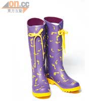 紫色底黃色腳板印花水靴$399（a）