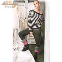 灰白橫間Tee$800, 黑色Leggings$600, 桃紅×灰間襪套$700