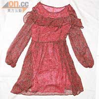 紅色Vintage雪紡連身裙$480