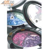 （A）Maleficent海藍×墨綠色礦物眼影 $180（B）紫藍×紫紅色礦物眼影 $180