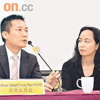 黃仰山（左）指出社康護士每天接觸眾多病人，若感染豬流感而傳染病人，可能增加社區散播危機，右為左倩儀。