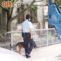 11:40am警員拖着警犬出現在九華徑新村村口。