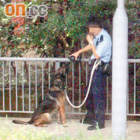 1:20pm警員離開佛堂，在到達村口時給警犬餵水。