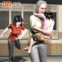 婦人掙脫兇徒後，抱着外孫女與女兒逃離單位及報警。