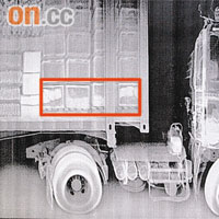 Ｘ光檢測機發現涉案貨車有不尋常影像（紅框示），檢獲的Ｋ仔市值約一千六百萬元。