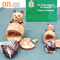 毒販將熟鴉片收藏在貓形木雕內以作掩飾。