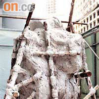 鎮守右邊的銅獅子施迪已完成塗硅膠程序，待風乾後就可除版模送到上海鑄造。