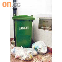 有住戶貪方便將垃圾棄置在垃圾桶旁。
