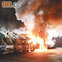 去年十一月，何文田一個露天停車場遭人縱火，險波及一輛載有五十罐石油氣的貨車。	資料圖片