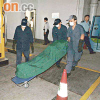 跳樓自殺科大碩士生屍體舁往殮房。	資料圖片