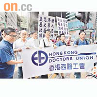 多名西醫到政府總部示威，抗議領匯。	資料圖片