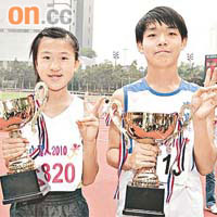 阮浩輝（右）及潘幸慧（左）在一百米賽跑中勝出，分別成為男、女「金飛人」。